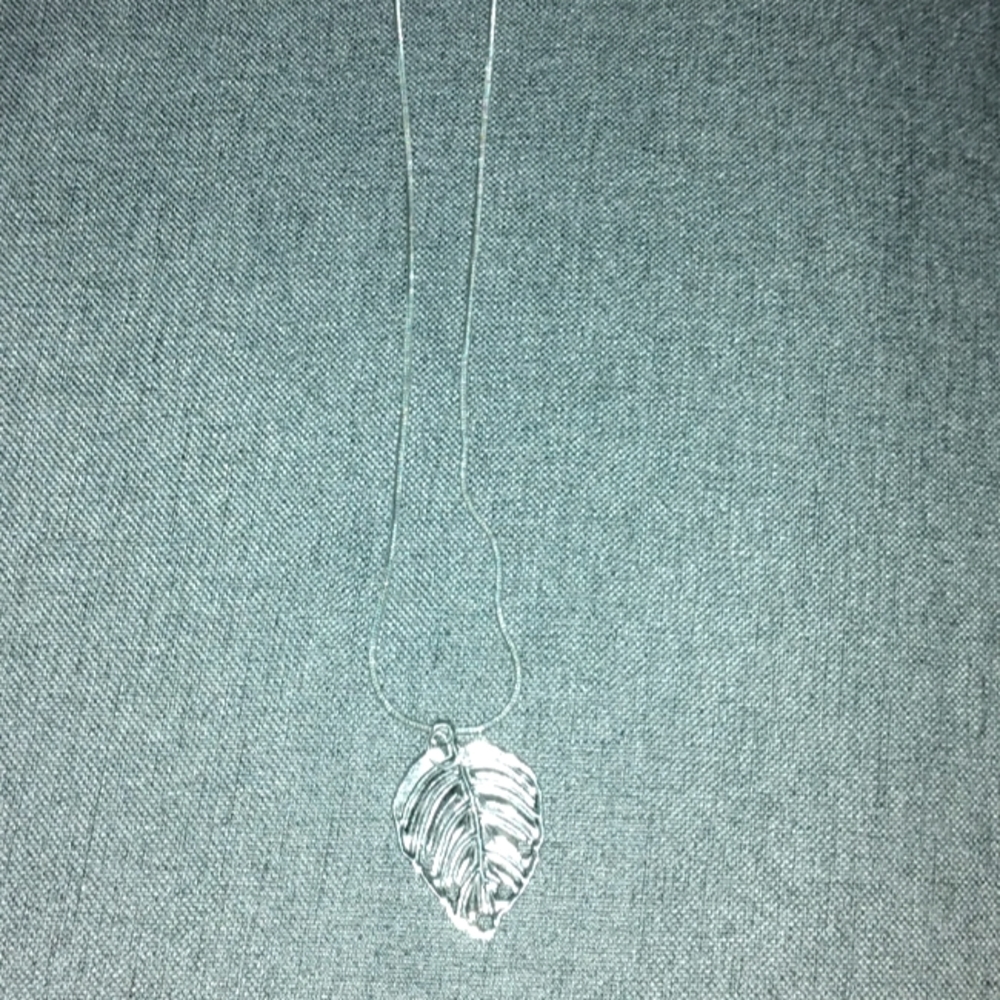 Pretty silver leaf charm .Silver necklace.